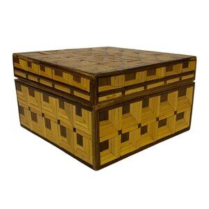 Handmade Straw Trinket Box Square Geometric Decorative Stash Organization